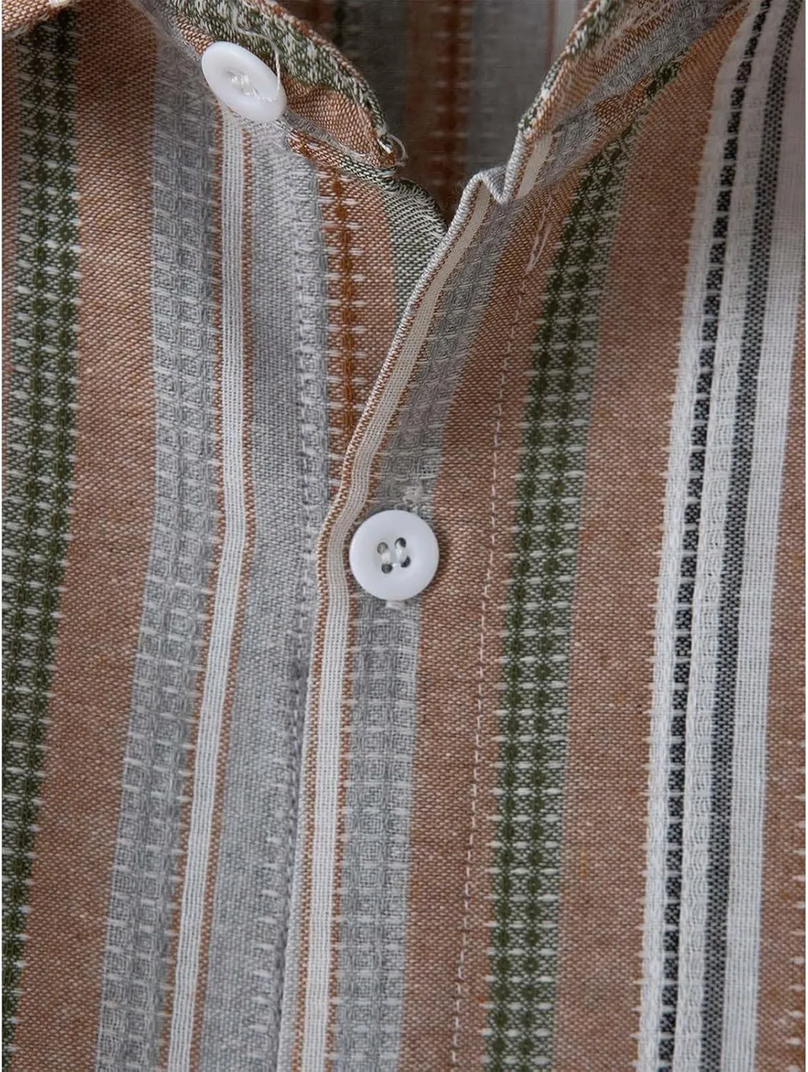 Mens Linen Shirts Button Down Striped Shirts Casual Long Sleeve Linen Shirts for Men Collared Fashion Business Shirt