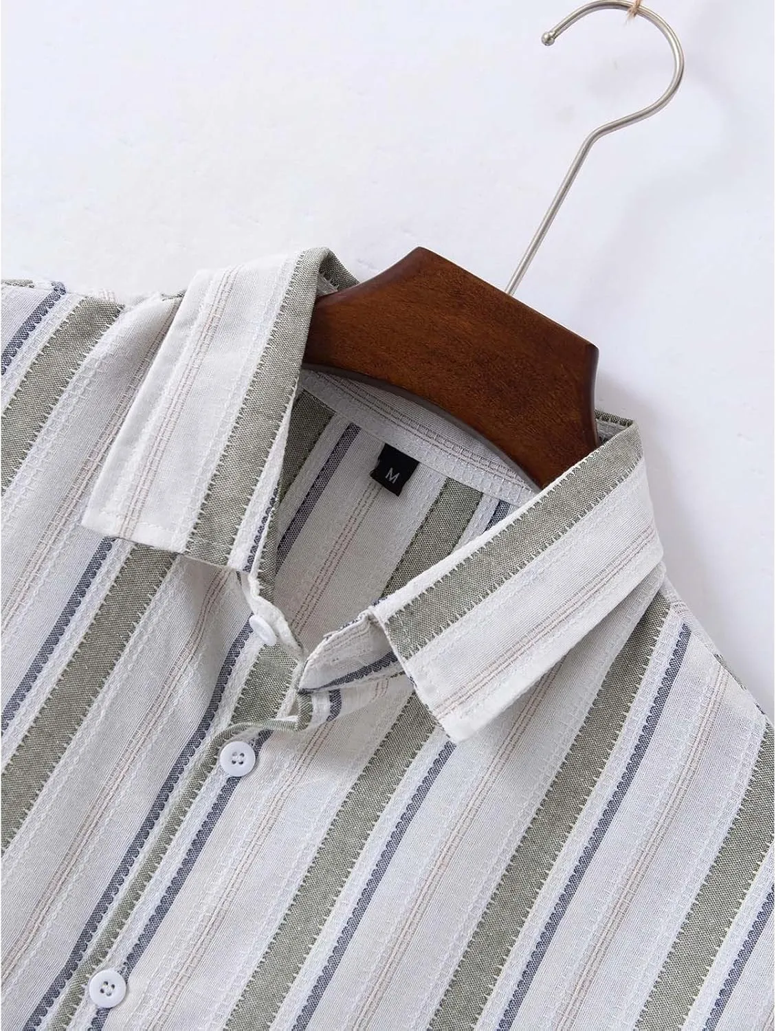 Mens Linen Shirts Button Down Striped Shirts Casual Long Sleeve Linen Shirts for Men Collared Fashion Business Shirt