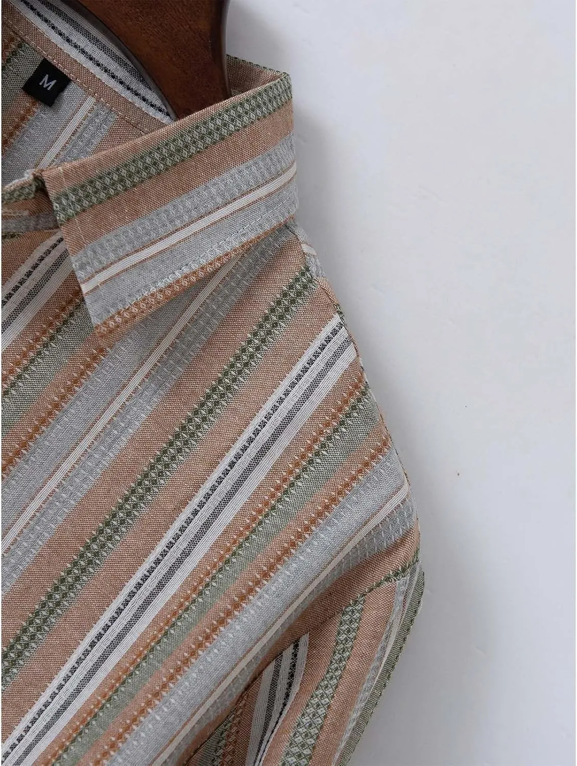Mens Linen Shirts Button Down Striped Shirts Casual Long Sleeve Linen Shirts for Men Collared Fashion Business Shirt