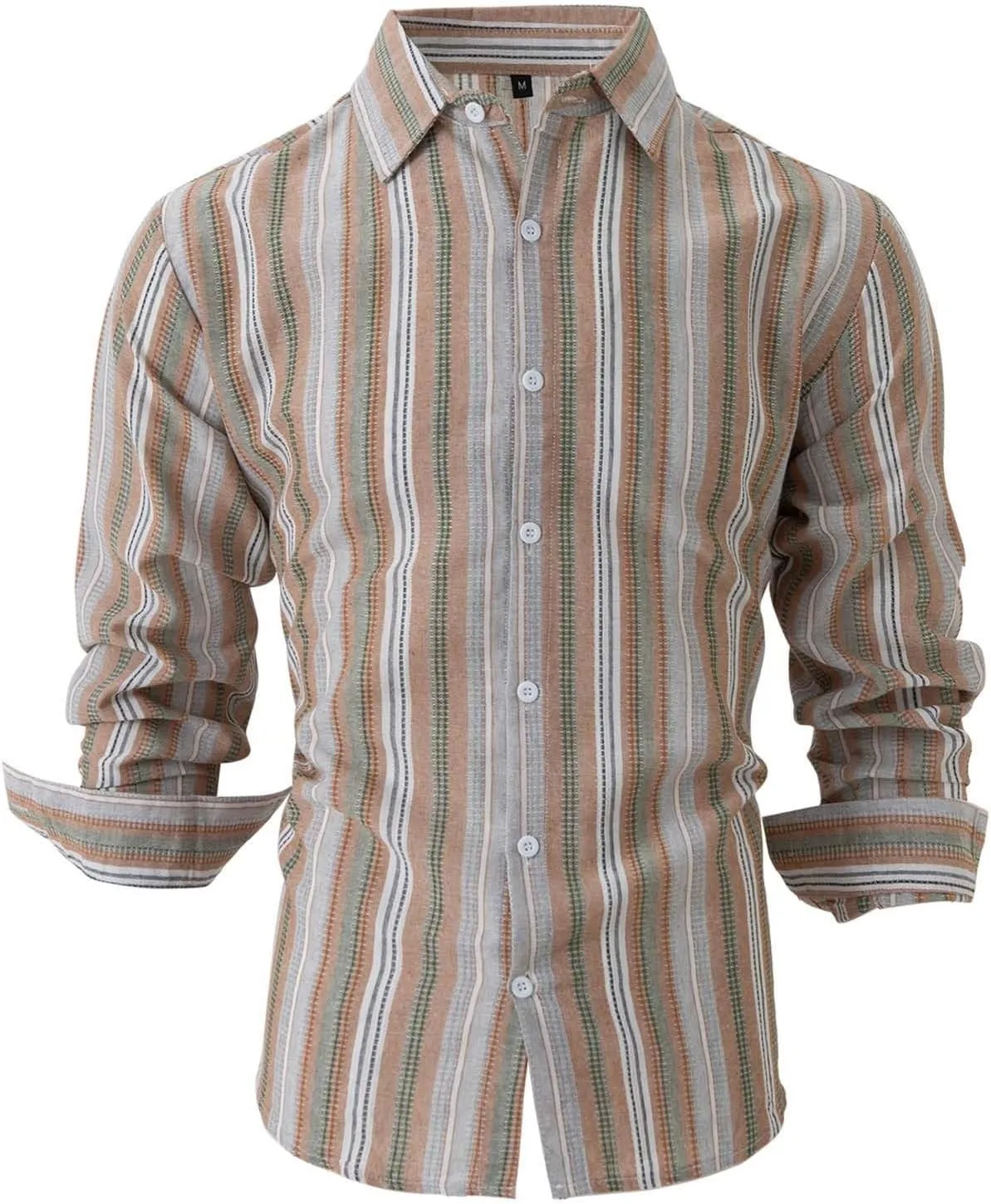 Mens Linen Shirts Button Down Striped Shirts Casual Long Sleeve Linen Shirts for Men Collared Fashion Business Shirt