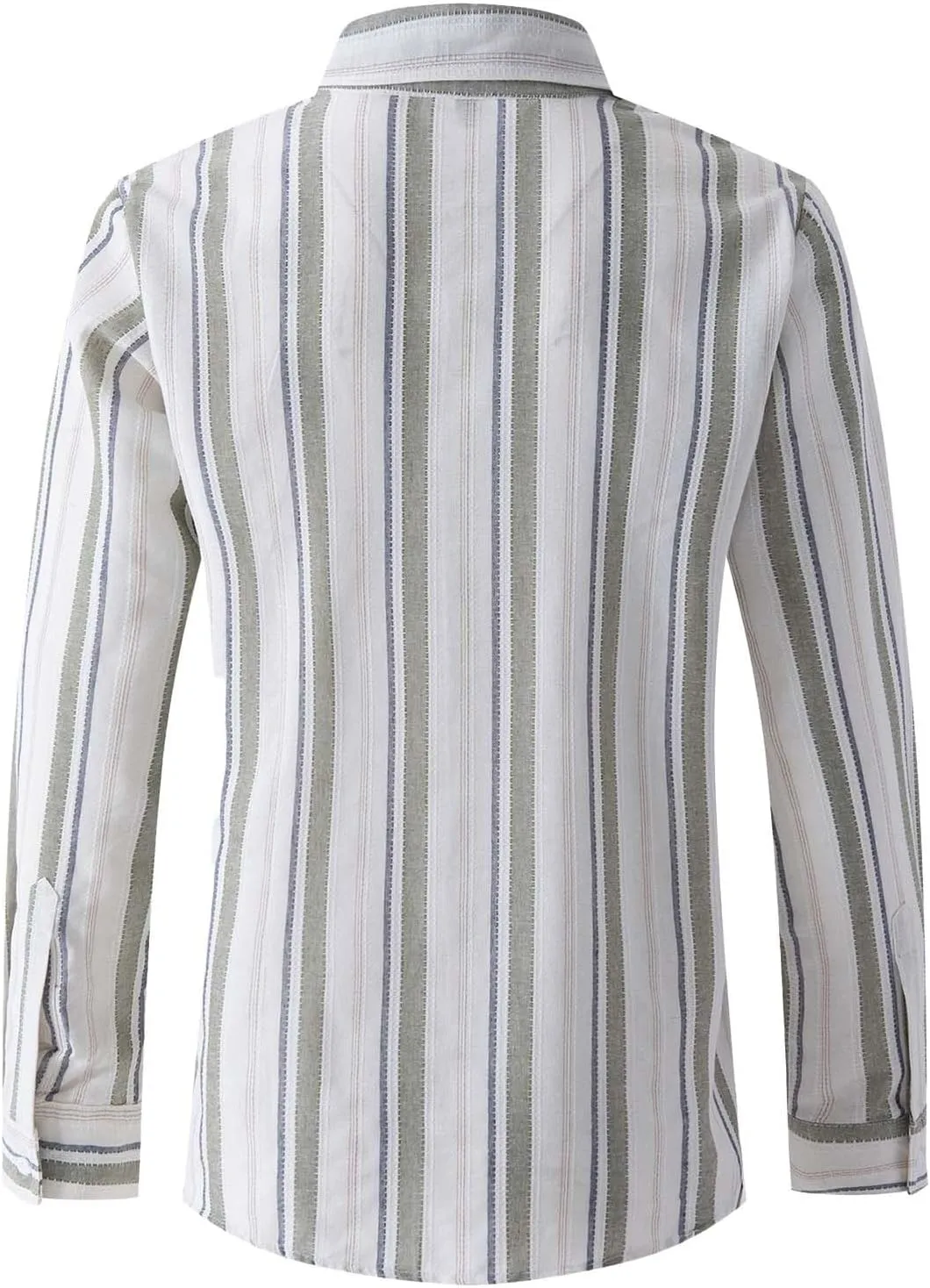 Mens Linen Shirts Button Down Striped Shirts Casual Long Sleeve Linen Shirts for Men Collared Fashion Business Shirt