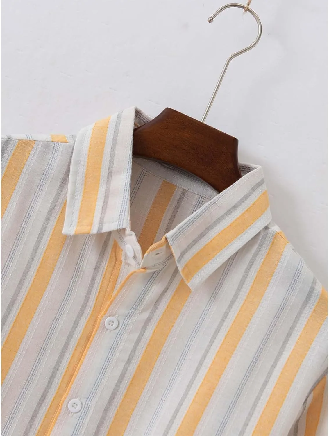 Mens Linen Shirts Button Down Striped Shirts Casual Long Sleeve Linen Shirts for Men Collared Fashion Business Shirt