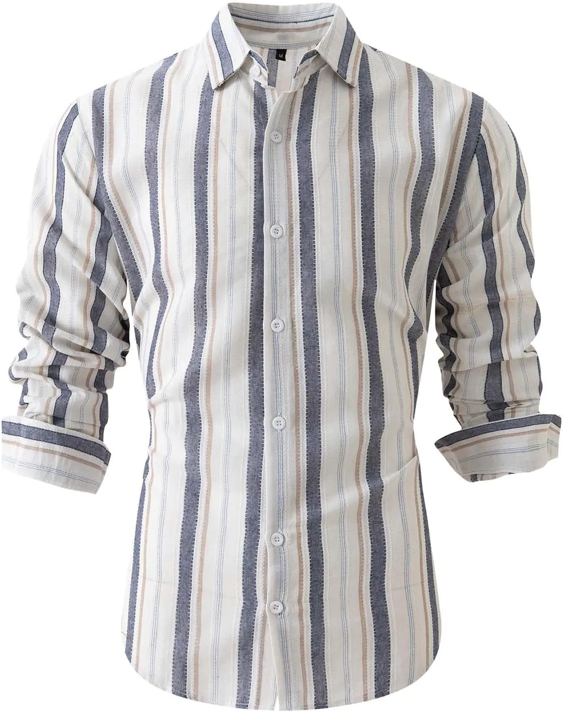 Mens Linen Shirts Button Down Striped Shirts Casual Long Sleeve Linen Shirts for Men Collared Fashion Business Shirt