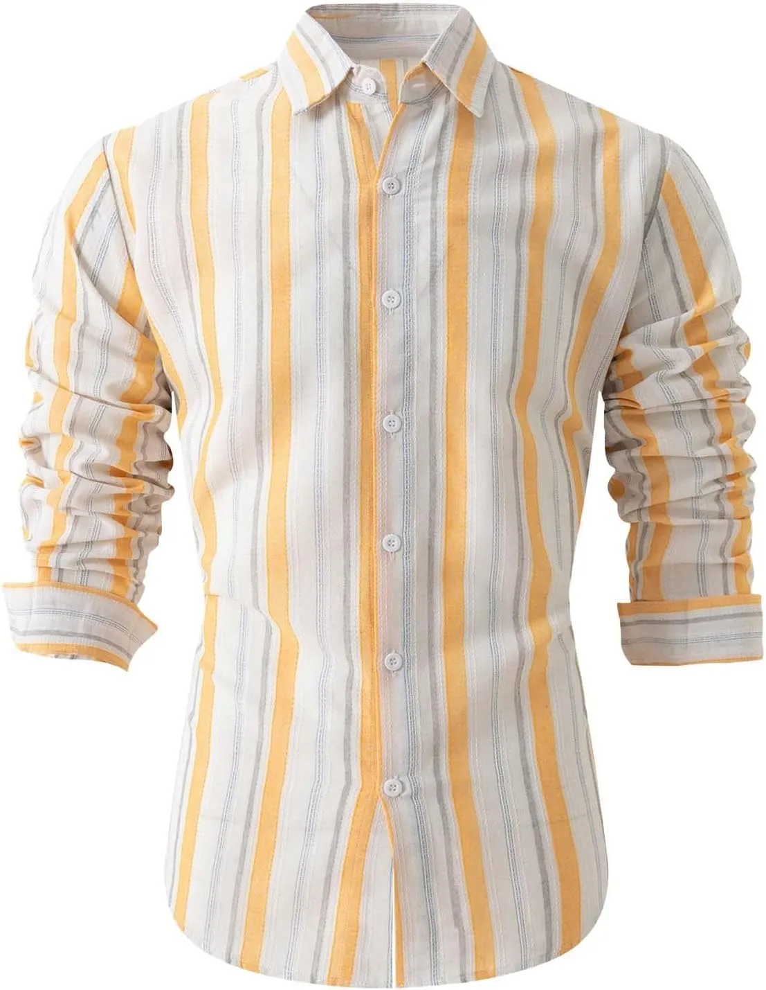 Mens Linen Shirts Button Down Striped Shirts Casual Long Sleeve Linen Shirts for Men Collared Fashion Business Shirt