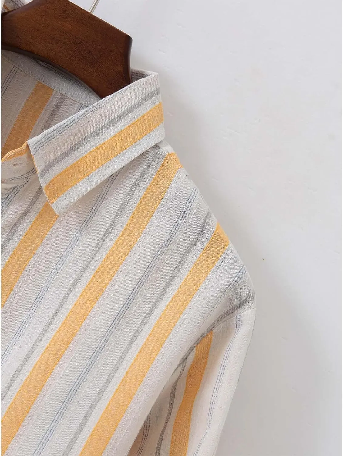 Mens Linen Shirts Button Down Striped Shirts Casual Long Sleeve Linen Shirts for Men Collared Fashion Business Shirt