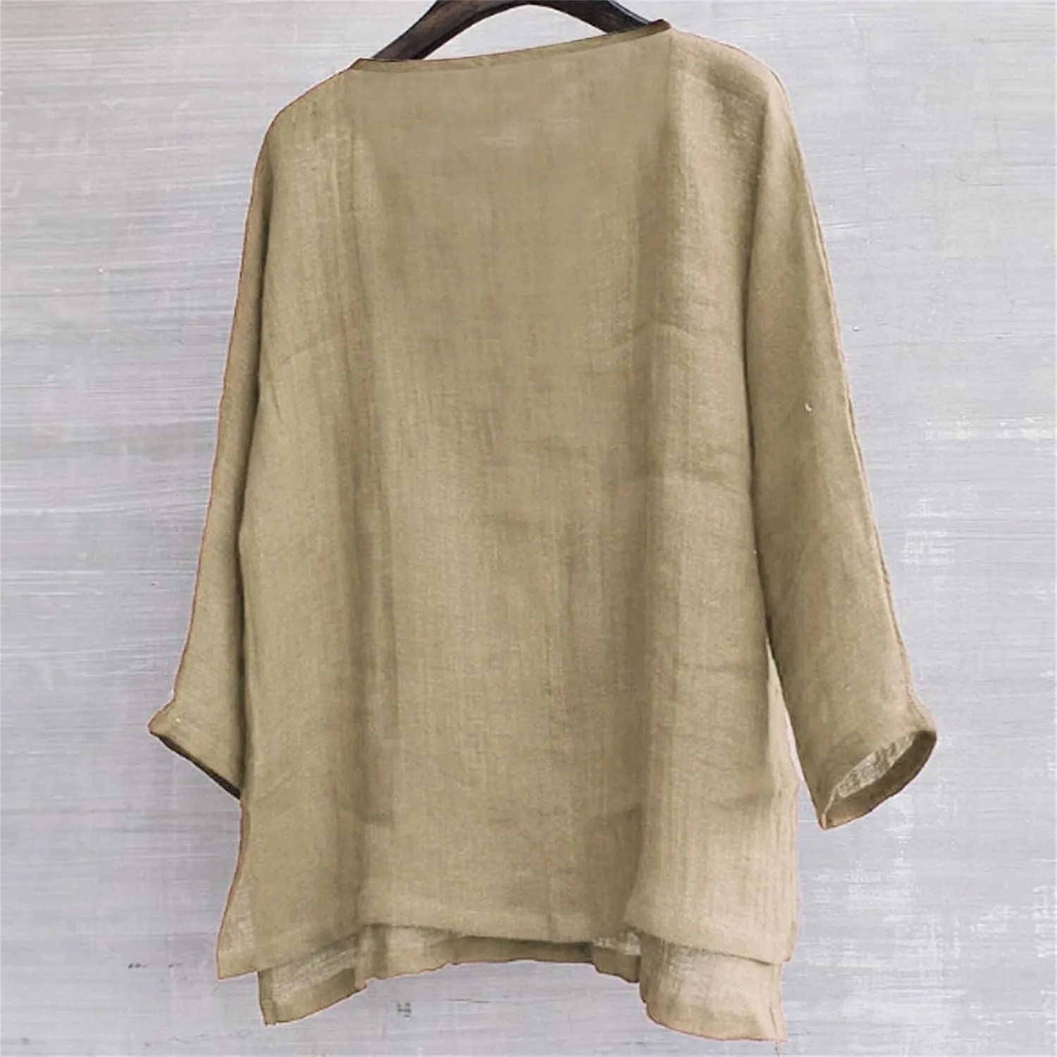 Mens Linen Shirts Long Sleeve Loose Casual V Neck Tshirts Summer Vacation Beach Tops Lightweight Breathable Clothes