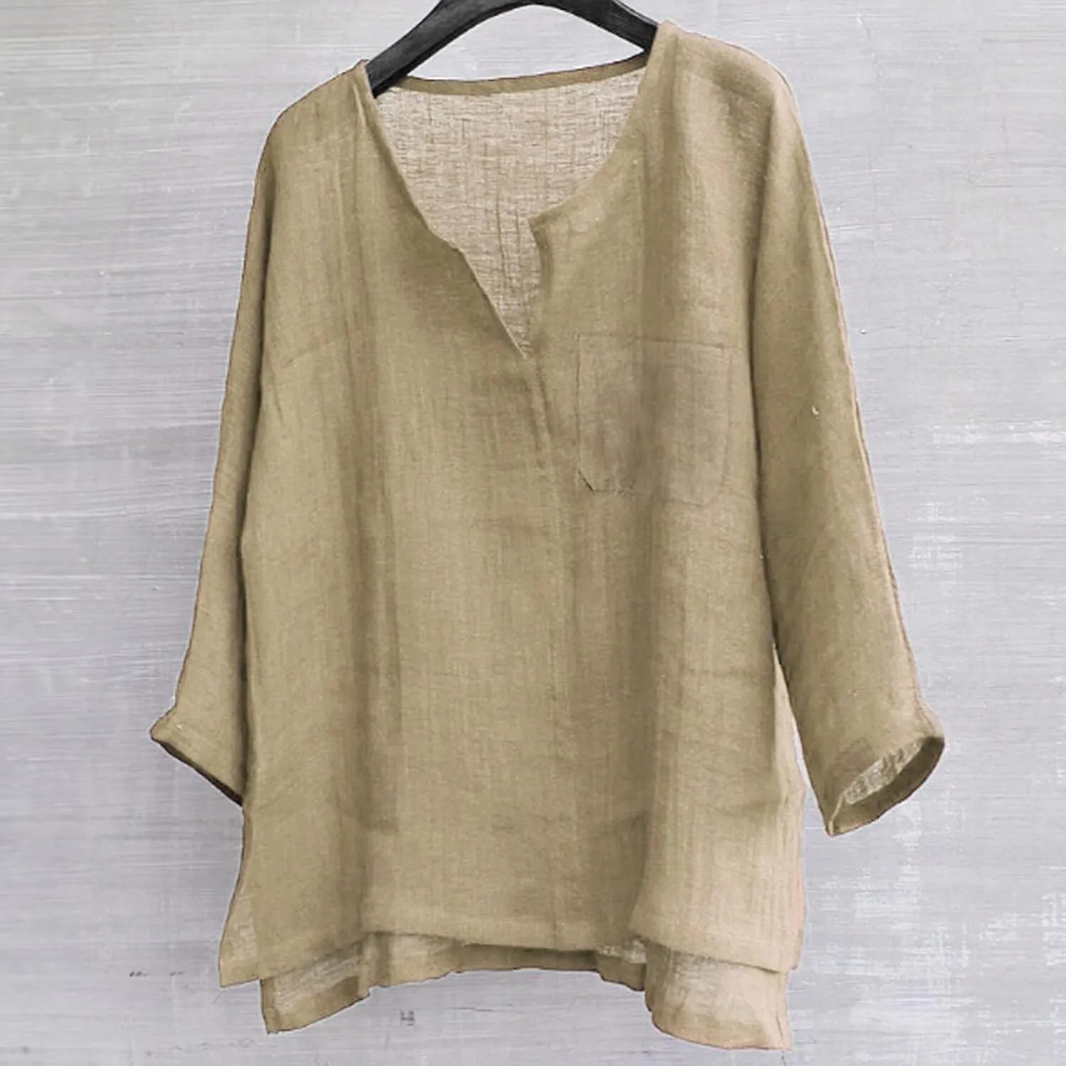 Mens Linen Shirts Long Sleeve Loose Casual V Neck Tshirts Summer Vacation Beach Tops Lightweight Breathable Clothes