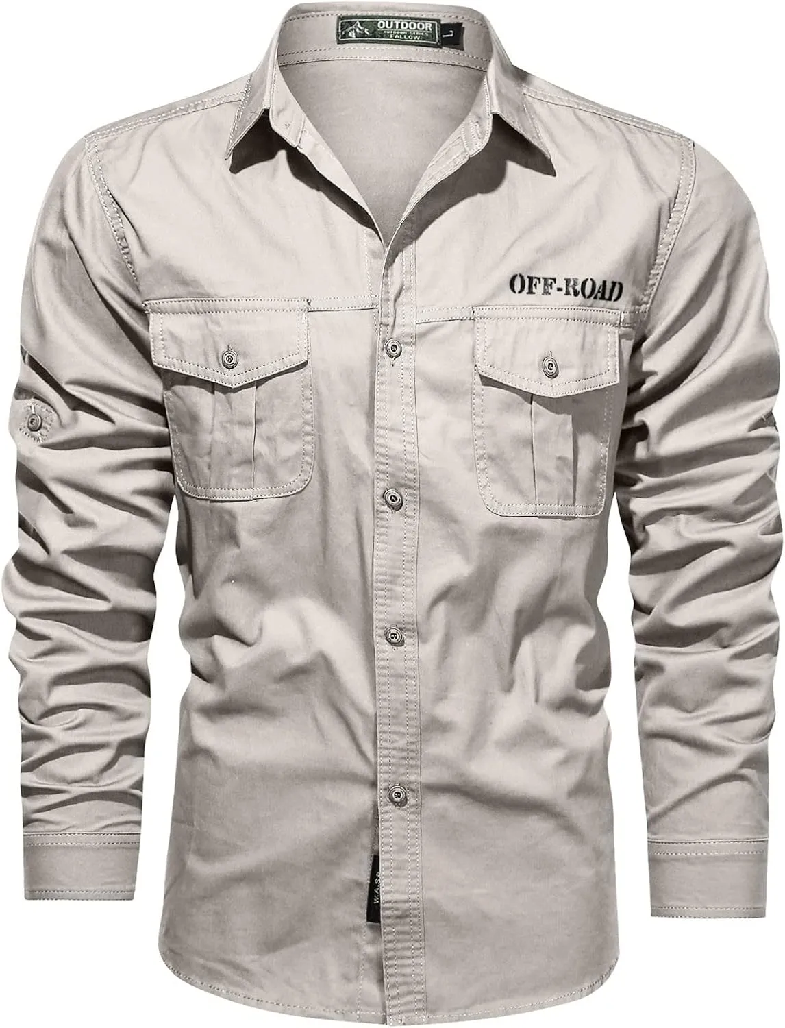 Men's Long Sleeve Work Shirts Ripstop Military Tactical Shirts Outdoor Breathable Button Down Hiking Shirt Tops