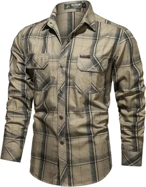 Men's Long Sleeve Work Shirts Ripstop Military Tactical Shirts Outdoor Breathable Button Down Hiking Shirt Tops