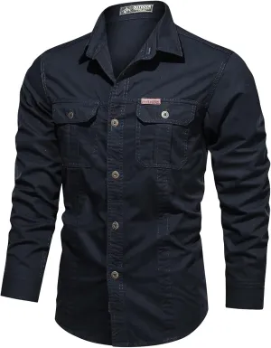 Men's Long Sleeve Work Shirts Ripstop Military Tactical Shirts Outdoor Breathable Button Down Hiking Shirt Tops