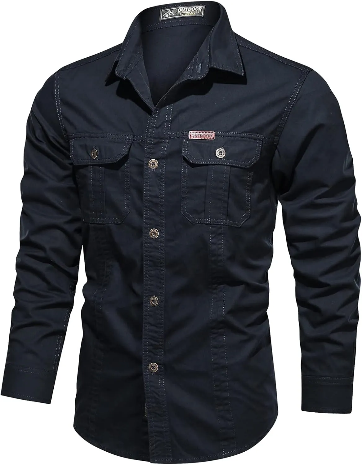 Men's Long Sleeve Work Shirts Ripstop Military Tactical Shirts Outdoor Breathable Button Down Hiking Shirt Tops