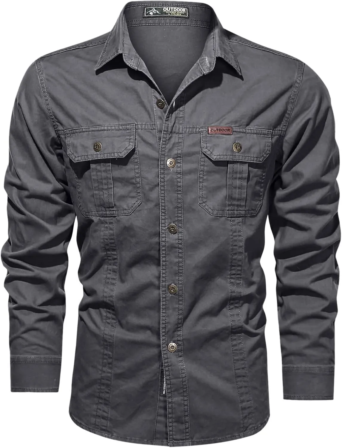 Men's Long Sleeve Work Shirts Ripstop Military Tactical Shirts Outdoor Breathable Button Down Hiking Shirt Tops
