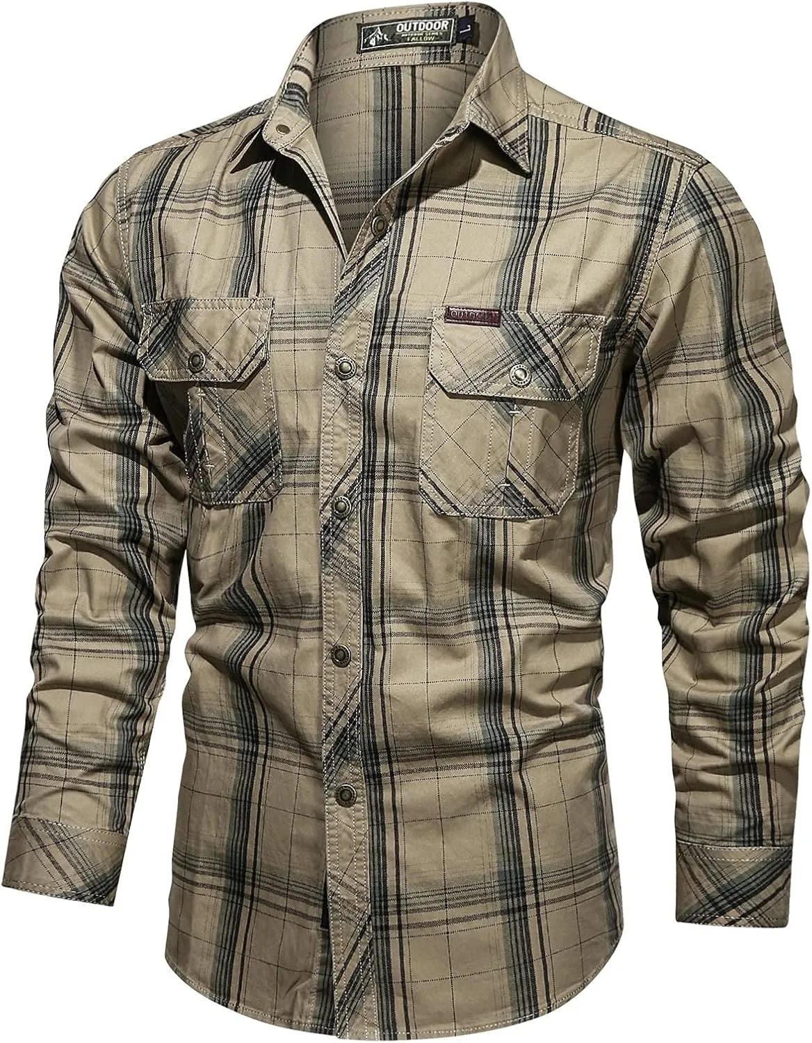 Men's Long Sleeve Work Shirts Ripstop Military Tactical Shirts Outdoor Breathable Button Down Hiking Shirt Tops