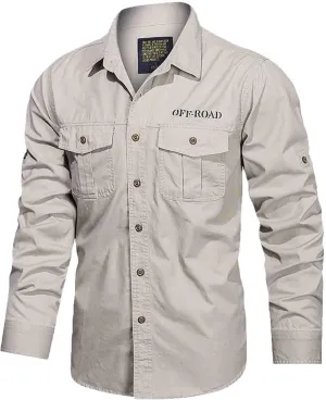 Men's Long Sleeve Work Shirts Ripstop Military Tactical Shirts Outdoor Breathable Button Down Hiking Shirt Tops