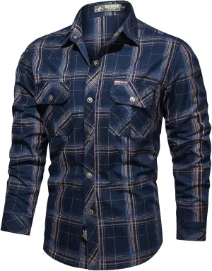 Men's Long Sleeve Work Shirts Ripstop Military Tactical Shirts Outdoor Breathable Button Down Hiking Shirt Tops