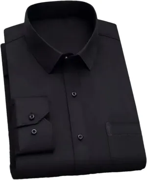 Men's Long Sleeve Wrinkle-Resistant Business Shirt Casual Button Down Blouse Solid Color Dress Shirt