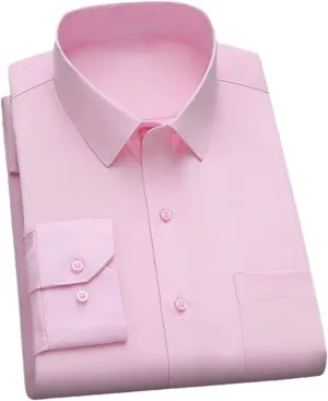 Men's Long Sleeve Wrinkle-Resistant Business Shirt Casual Button Down Blouse Solid Color Dress Shirt