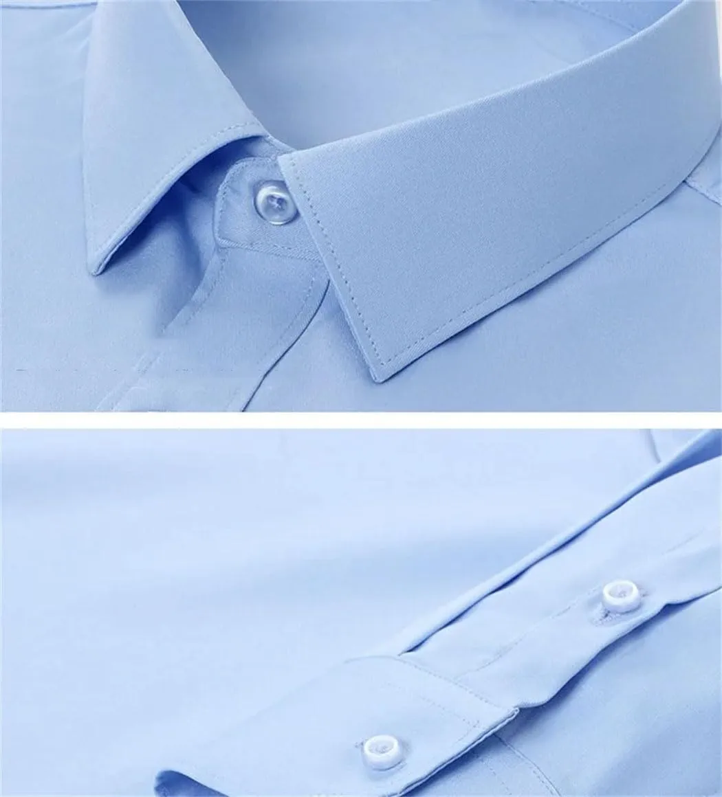 Men's Long Sleeve Wrinkle-Resistant Business Shirt Casual Button Down Blouse Solid Color Dress Shirt