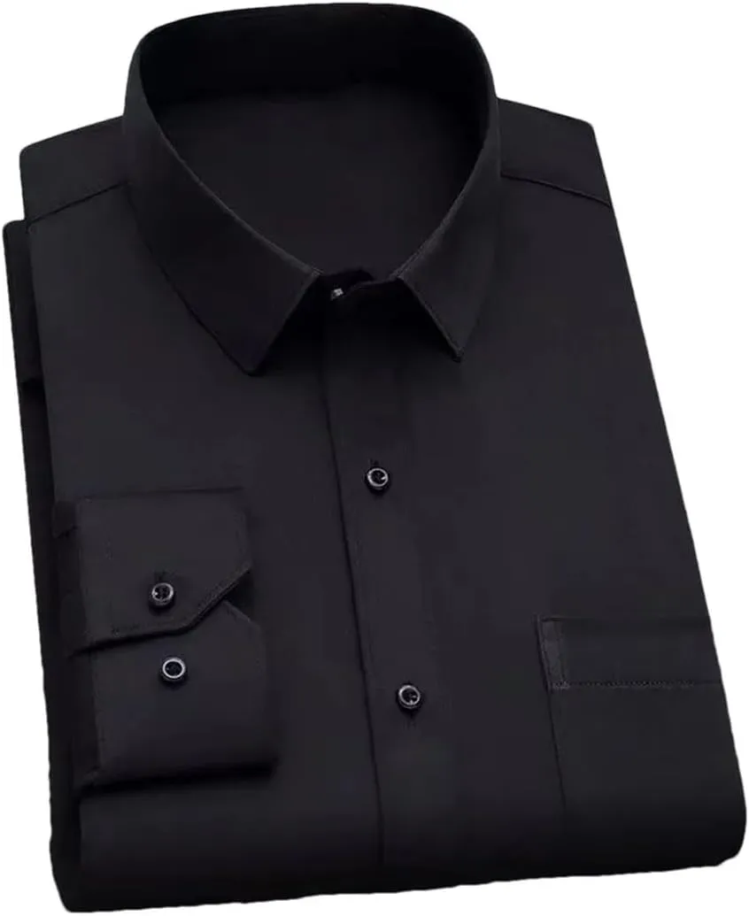 Men's Long Sleeve Wrinkle-Resistant Business Shirt Casual Button Down Blouse Solid Color Dress Shirt