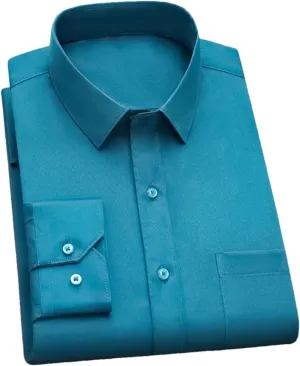 Men's Long Sleeve Wrinkle-Resistant Business Shirt Casual Button Down Blouse Solid Color Dress Shirt
