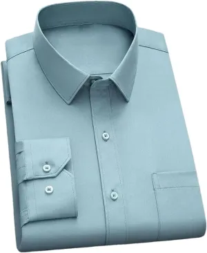 Men's Long Sleeve Wrinkle-Resistant Business Shirt Casual Button Down Blouse Solid Color Dress Shirt