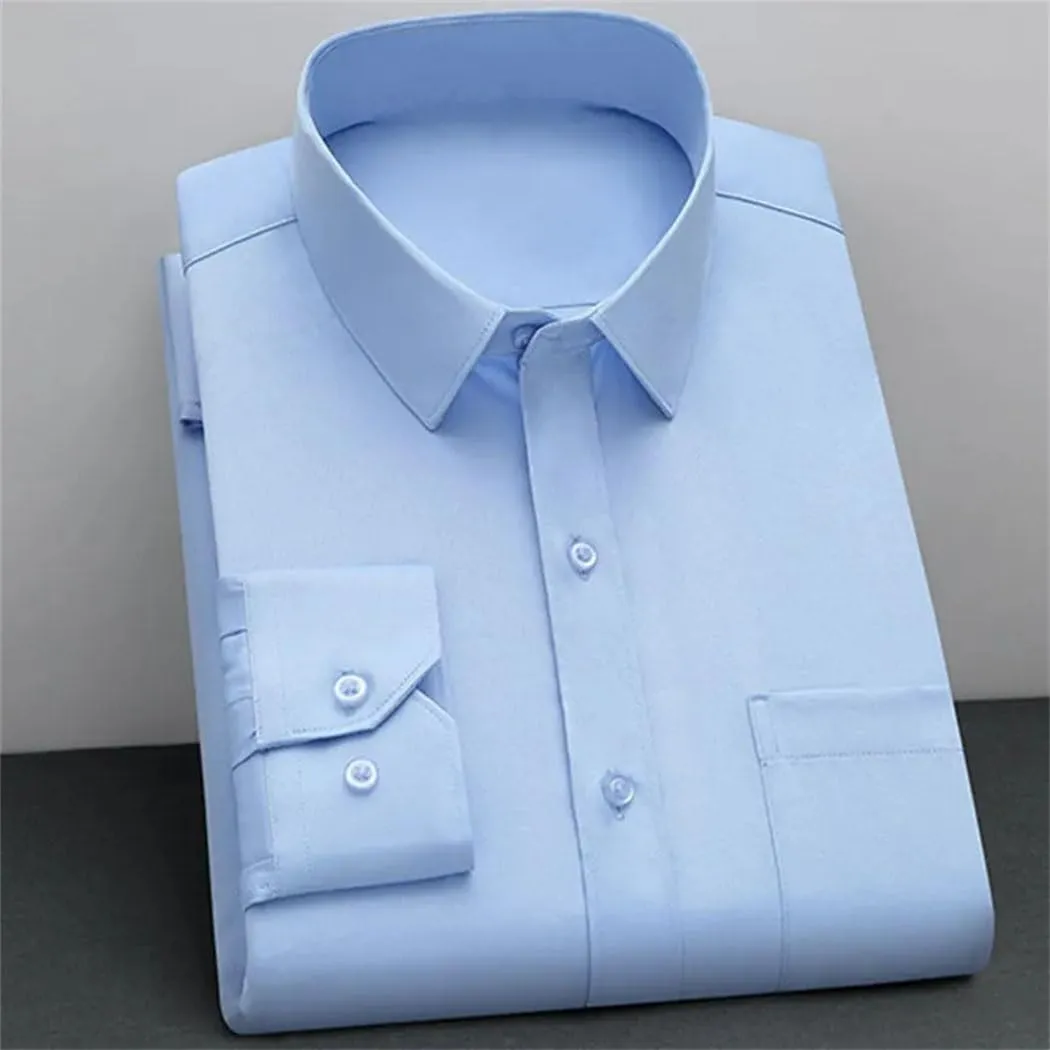 Men's Long Sleeve Wrinkle-Resistant Business Shirt Casual Button Down Blouse Solid Color Dress Shirt