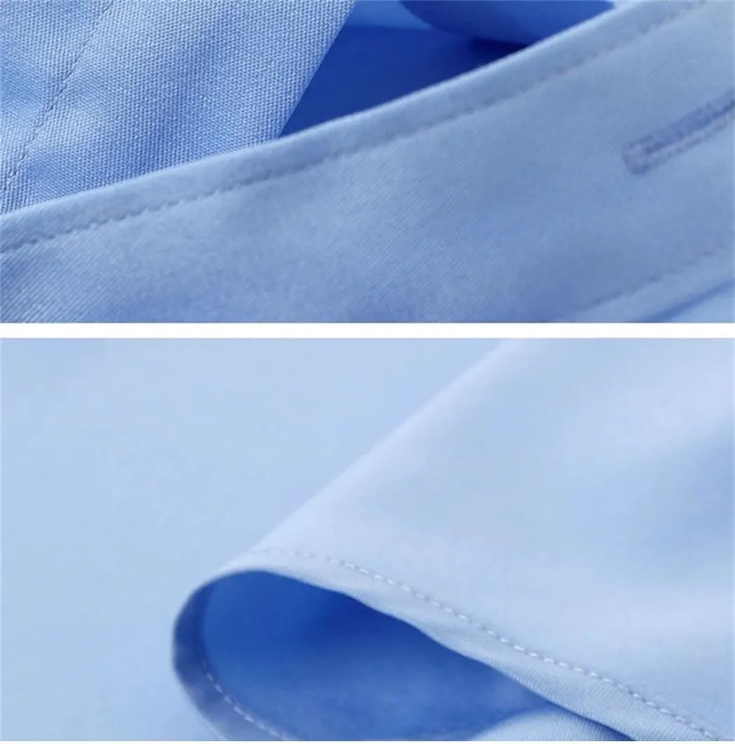 Men's Long Sleeve Wrinkle-Resistant Business Shirt Casual Button Down Blouse Solid Color Dress Shirt