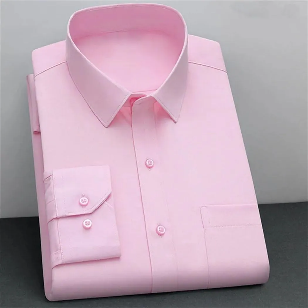 Men's Long Sleeve Wrinkle-Resistant Business Shirt Casual Button Down Blouse Solid Color Dress Shirt