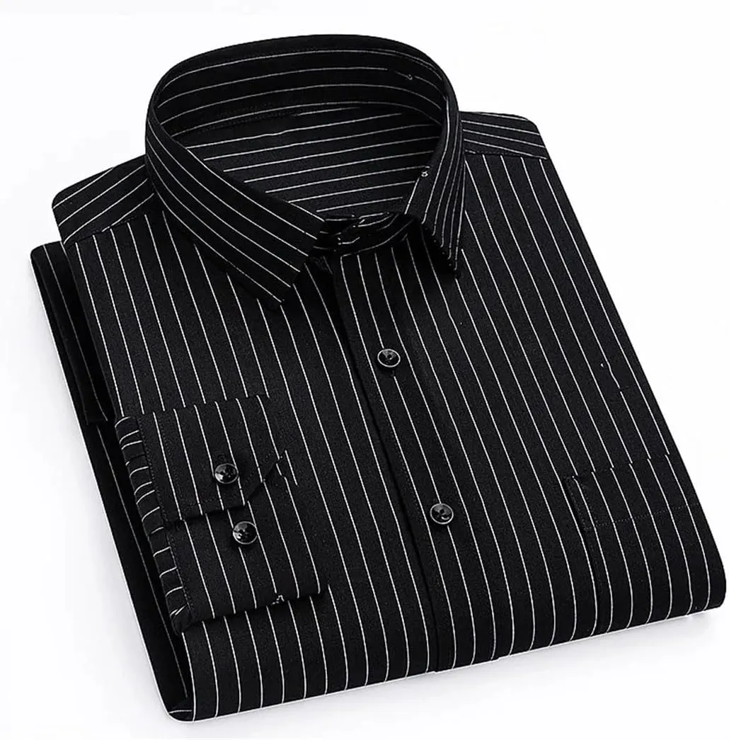 Men's Long Sleeve Wrinkle-Resistant Stripe Shirts Business Office Dress Shirt Casual Button Down Blouse