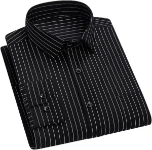 Men's Long Sleeve Wrinkle-Resistant Stripe Shirts Business Office Dress Shirt Casual Button Down Blouse