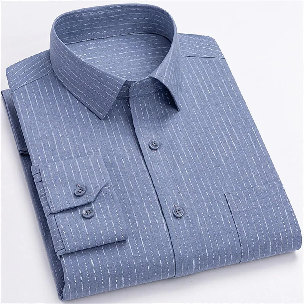 Men's Long Sleeve Wrinkle-Resistant Stripe Shirts Business Office Dress Shirt Casual Button Down Blouse
