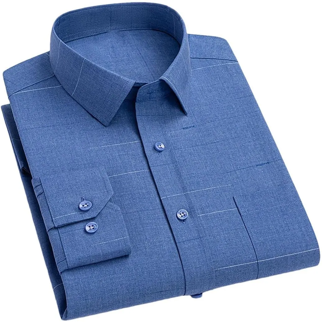 Men's Long Sleeve Wrinkle-Resistant Stripe Shirts Business Office Dress Shirt Casual Button Down Blouse