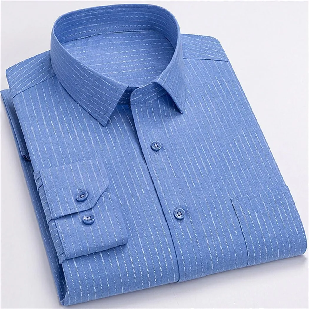 Men's Long Sleeve Wrinkle-Resistant Stripe Shirts Business Office Dress Shirt Casual Button Down Blouse