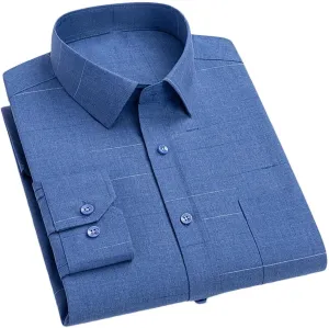 Men's Long Sleeve Wrinkle-Resistant Stripe Shirts Business Office Dress Shirt Casual Button Down Blouse