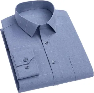 Men's Long Sleeve Wrinkle-Resistant Stripe Shirts Business Office Dress Shirt Casual Button Down Blouse