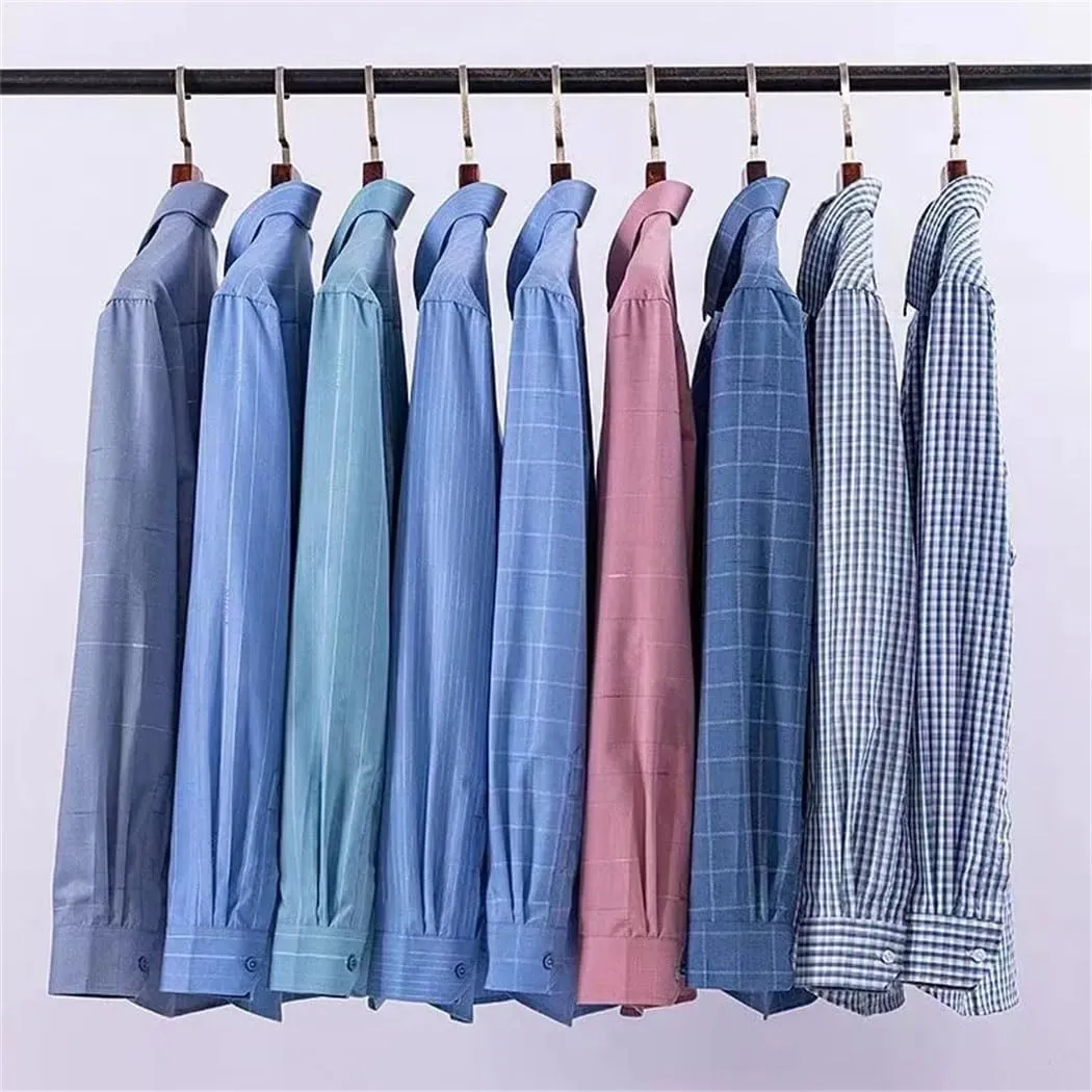 Men's Long Sleeve Wrinkle-Resistant Stripe Shirts Business Office Dress Shirt Casual Button Down Blouse