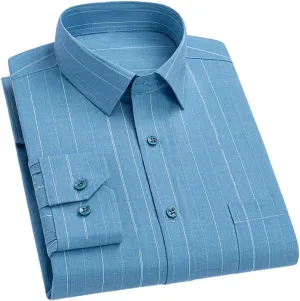 Men's Long Sleeve Wrinkle-Resistant Stripe Shirts Business Office Dress Shirt Casual Button Down Blouse