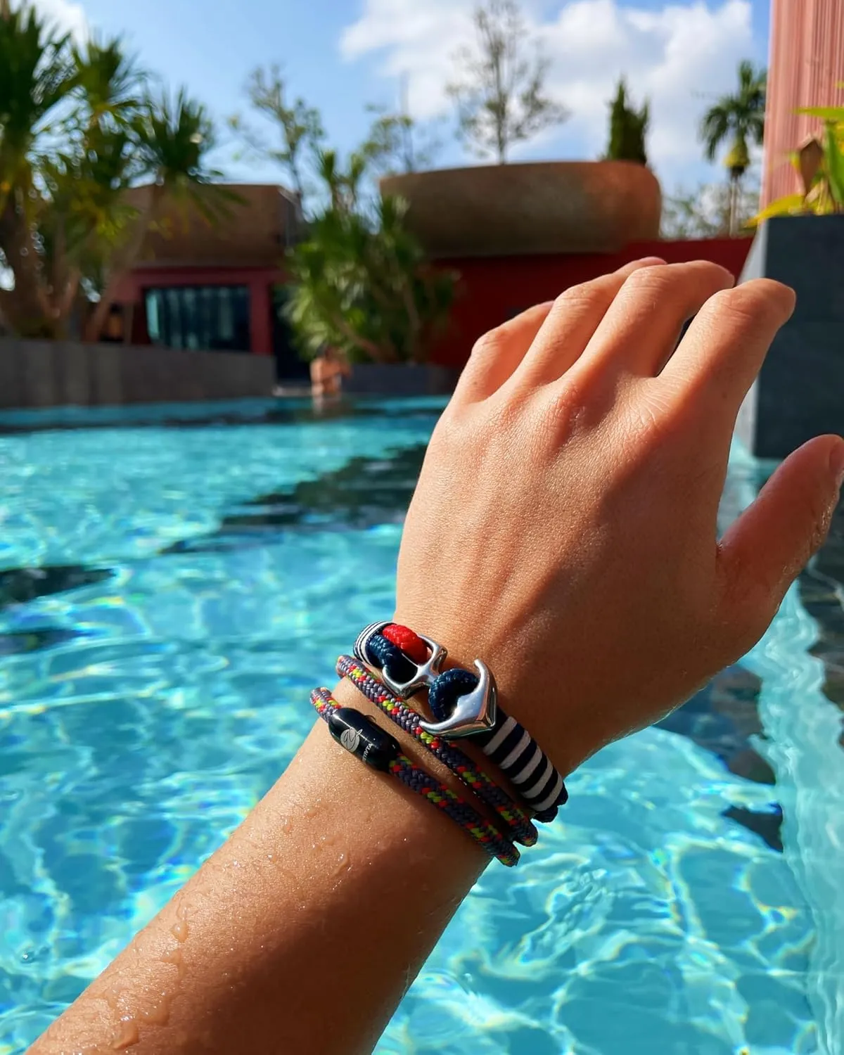 Men's Nautical Anchor Cuff Bracelet, Handmade Black & Blue Stainless Steel Rope Wristband with Lobster Claw Clasp