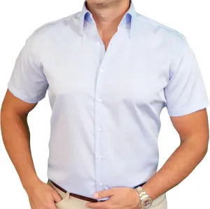 Men's Premium Button-Down Short-Sleeve Blue Dress Shirt with Firm Standout Luxury Collar, Wrinkle-Resistant
