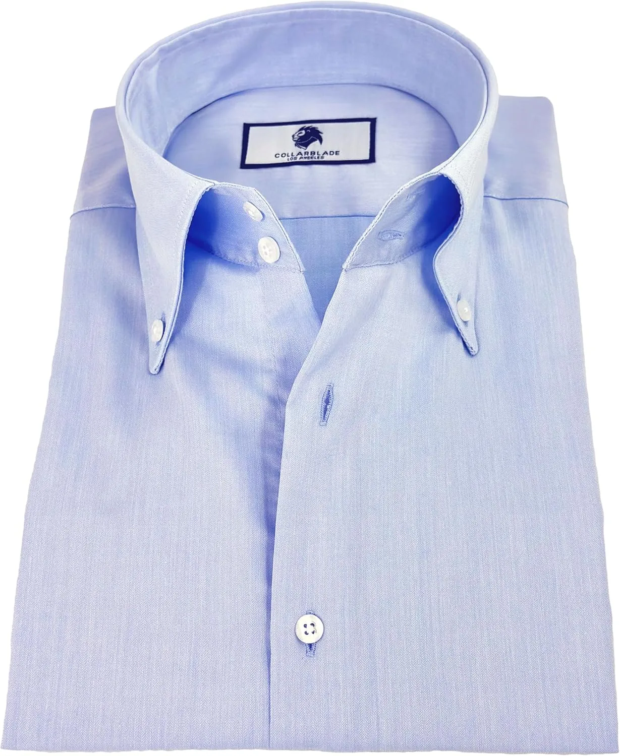 Men's Premium Button-Down Short-Sleeve Blue Dress Shirt with Firm Standout Luxury Collar, Wrinkle-Resistant