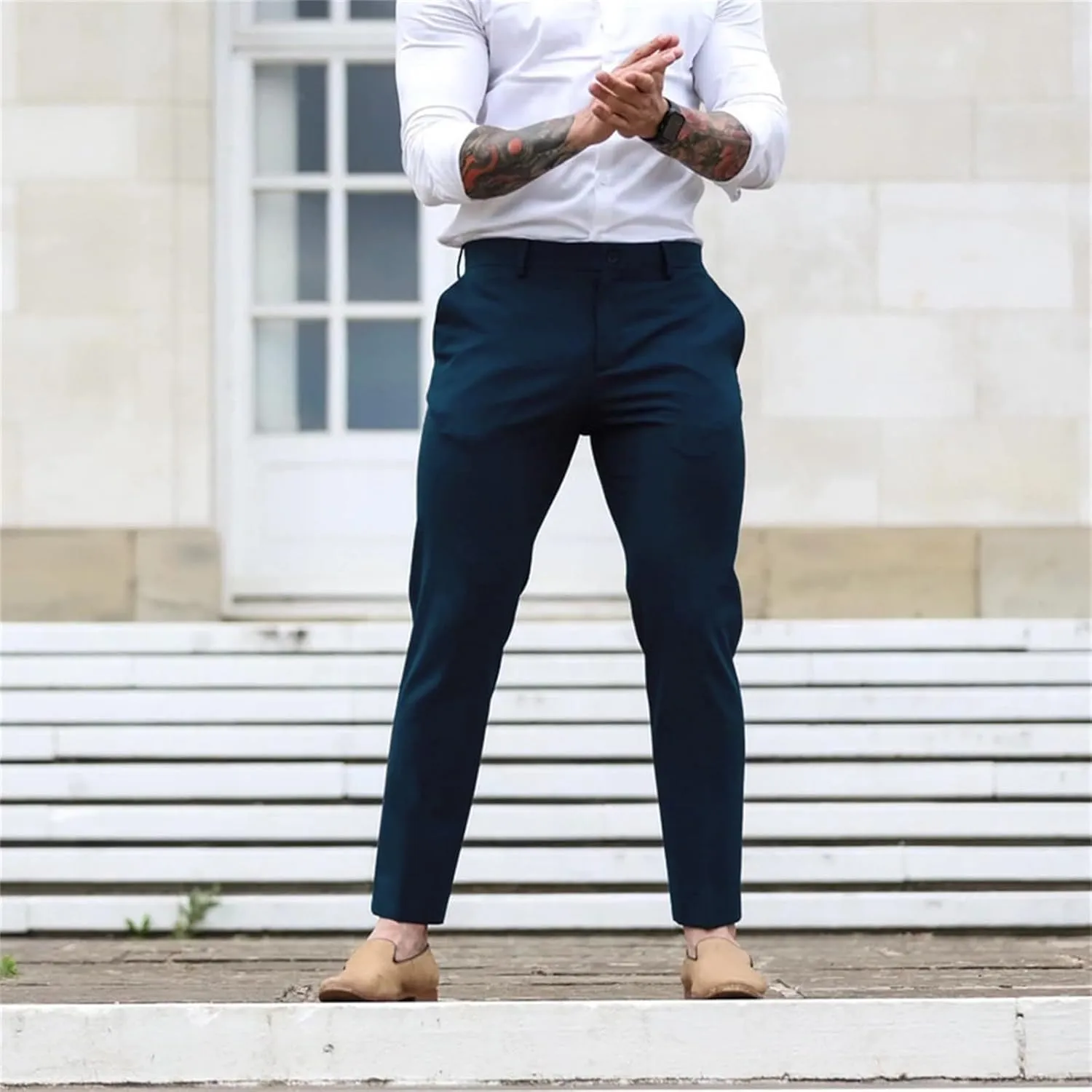 Mens Slim Fit Casual Stretch Khaki Pants with Pockets Straight Flat-Front Golf Slacks for Men Breathable Chinos Dress Pants