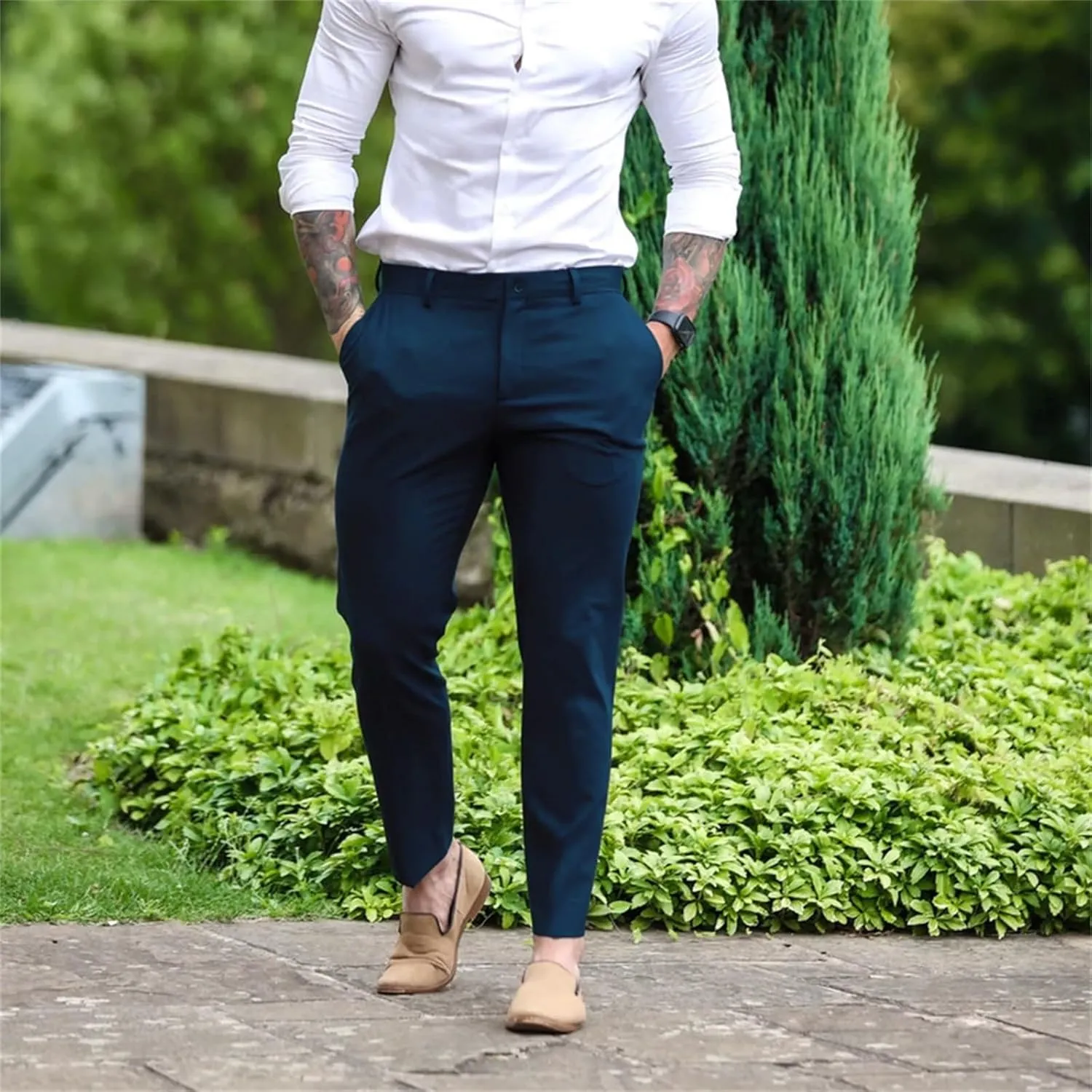 Mens Slim Fit Casual Stretch Khaki Pants with Pockets Straight Flat-Front Golf Slacks for Men Breathable Chinos Dress Pants