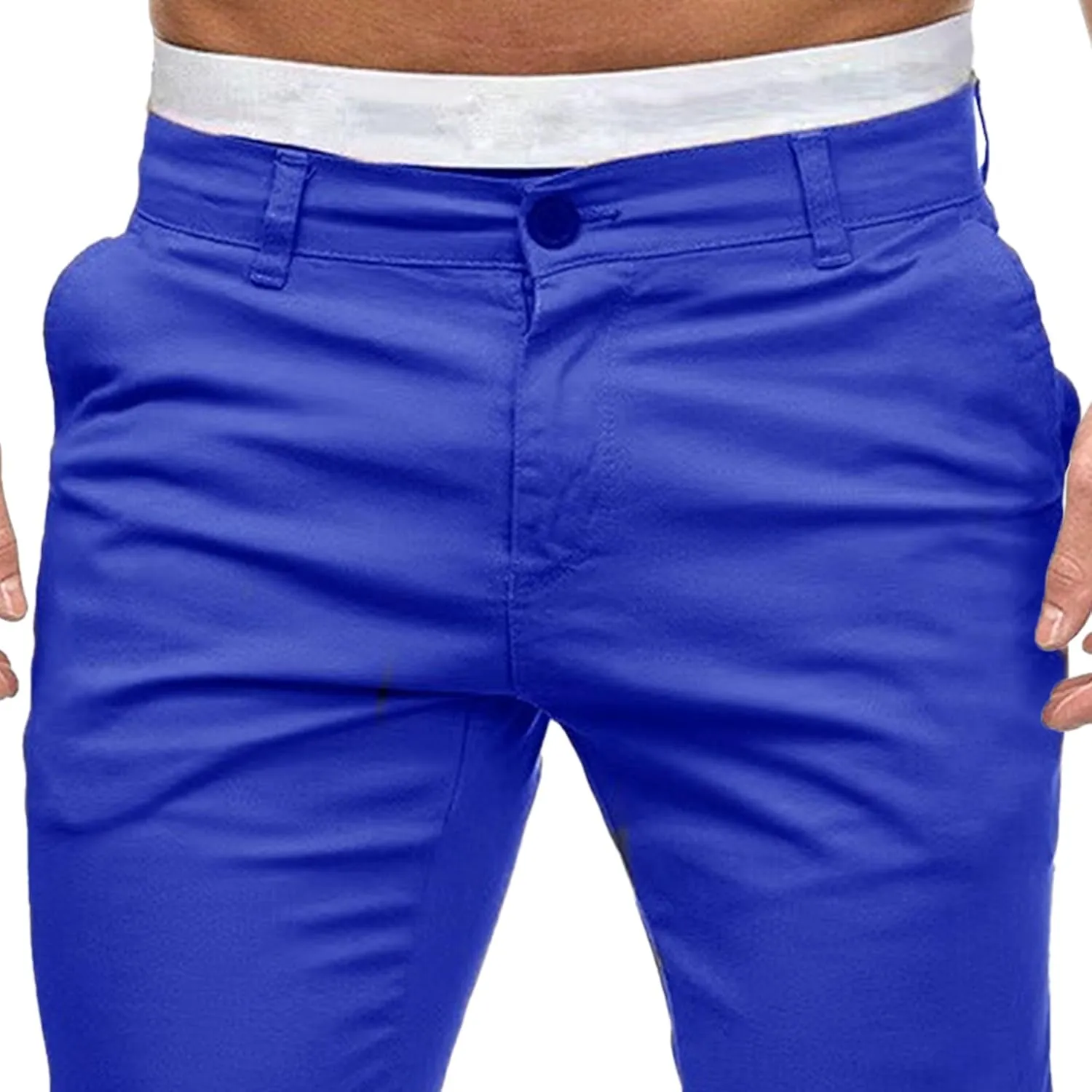 Men's Slim Fit Chino Pants Skinny Slacks Tapered Trousers Solid Color Wrinkle-Resistant Flat-Front Pant