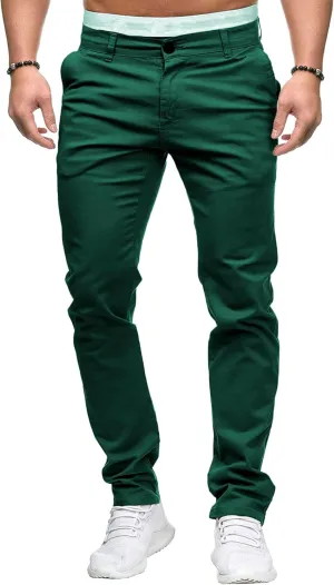 Men's Slim Fit Chino Pants Skinny Slacks Tapered Trousers Solid Color Wrinkle-Resistant Flat-Front Pant