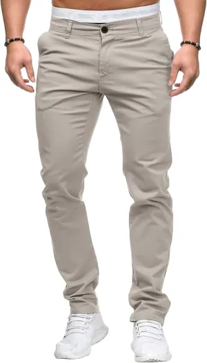 Men's Slim Fit Chino Pants Skinny Slacks Tapered Trousers Solid Color Wrinkle-Resistant Flat-Front Pant