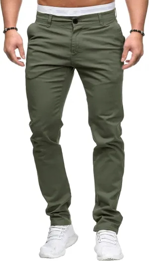 Men's Slim Fit Chino Pants Skinny Slacks Tapered Trousers Solid Color Wrinkle-Resistant Flat-Front Pant