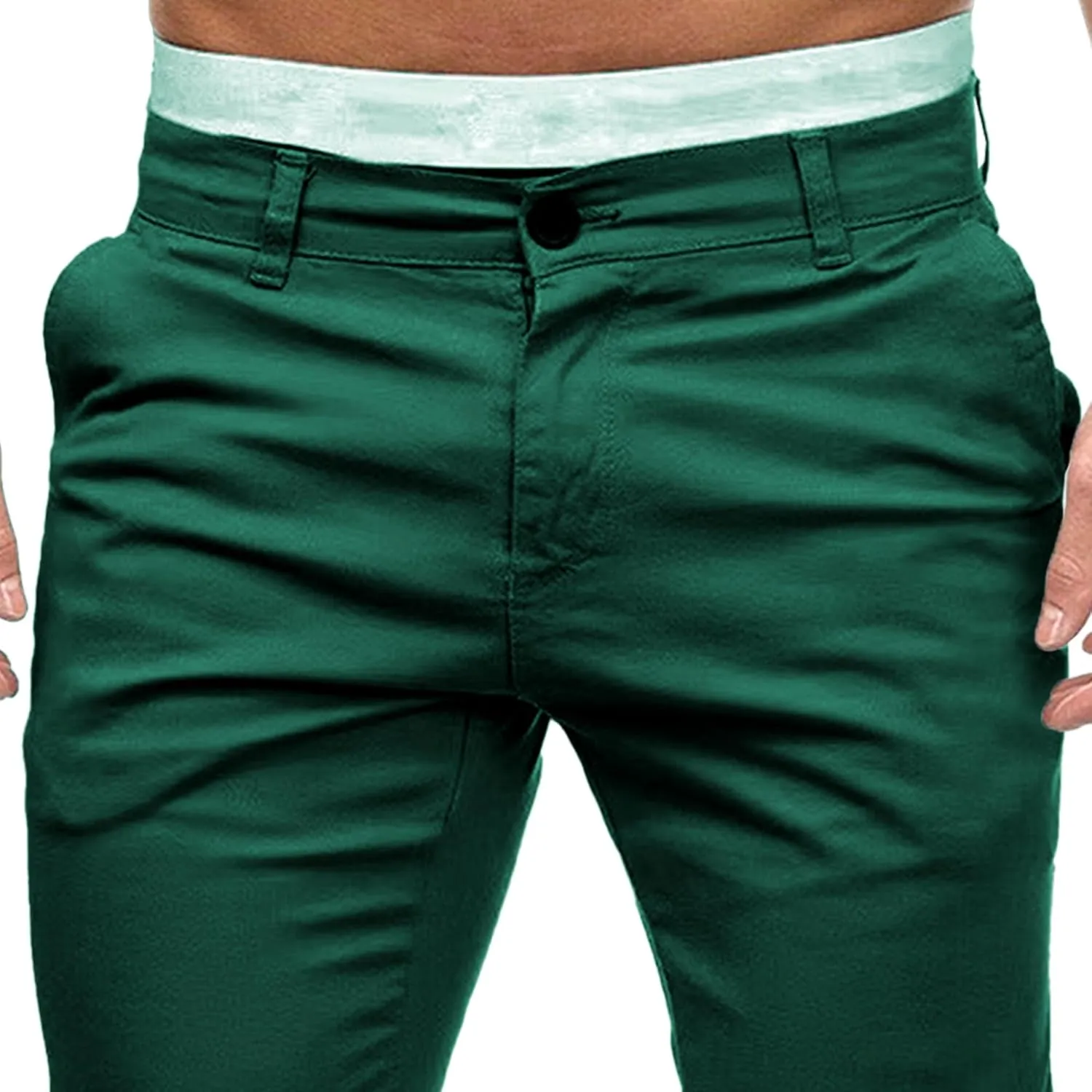 Men's Slim Fit Chino Pants Skinny Slacks Tapered Trousers Solid Color Wrinkle-Resistant Flat-Front Pant