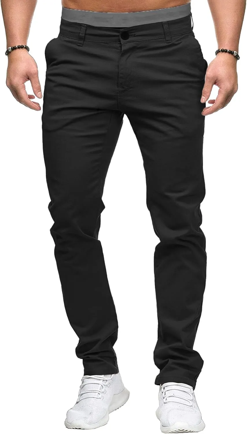 Men's Slim Fit Chino Pants Skinny Slacks Tapered Trousers Solid Color Wrinkle-Resistant Flat-Front Pant