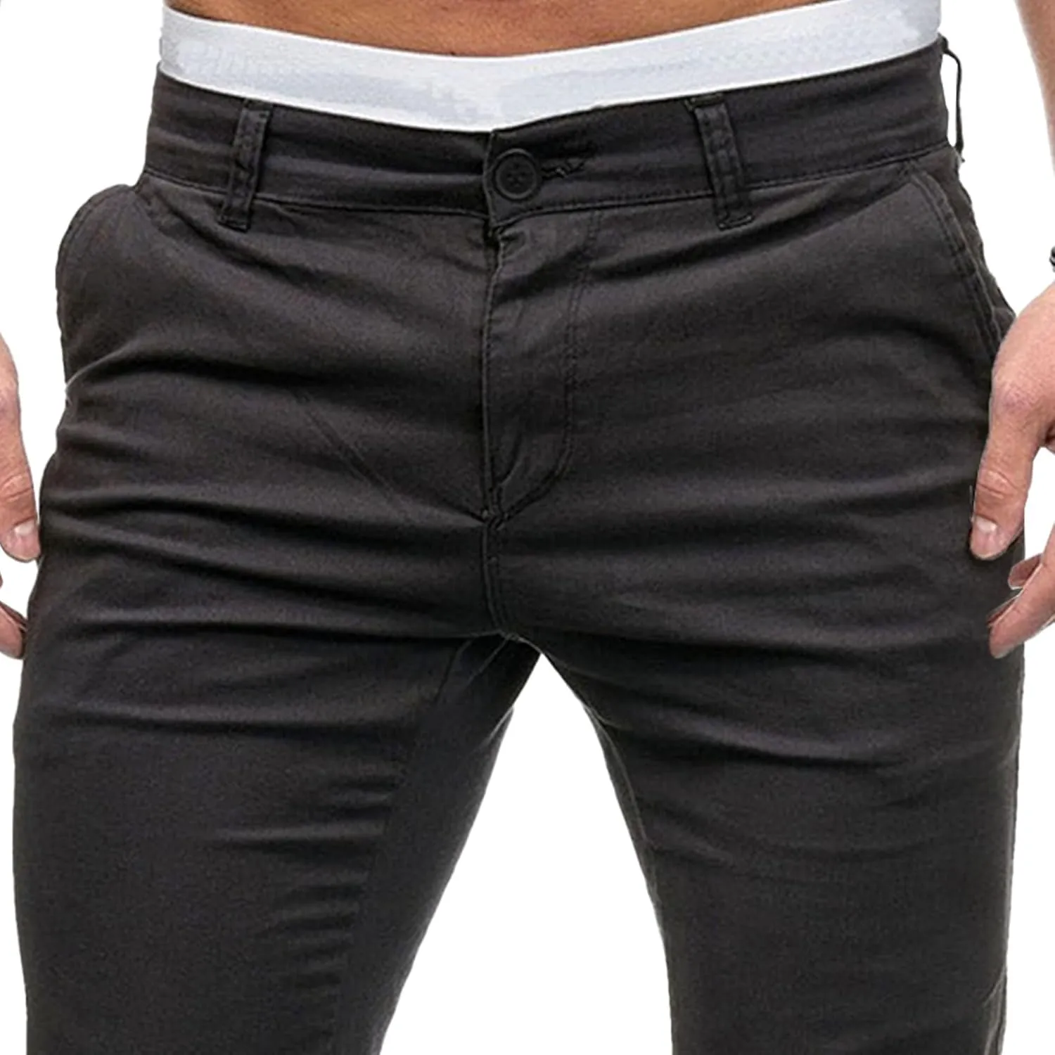 Men's Slim Fit Chino Pants Skinny Slacks Tapered Trousers Solid Color Wrinkle-Resistant Flat-Front Pant