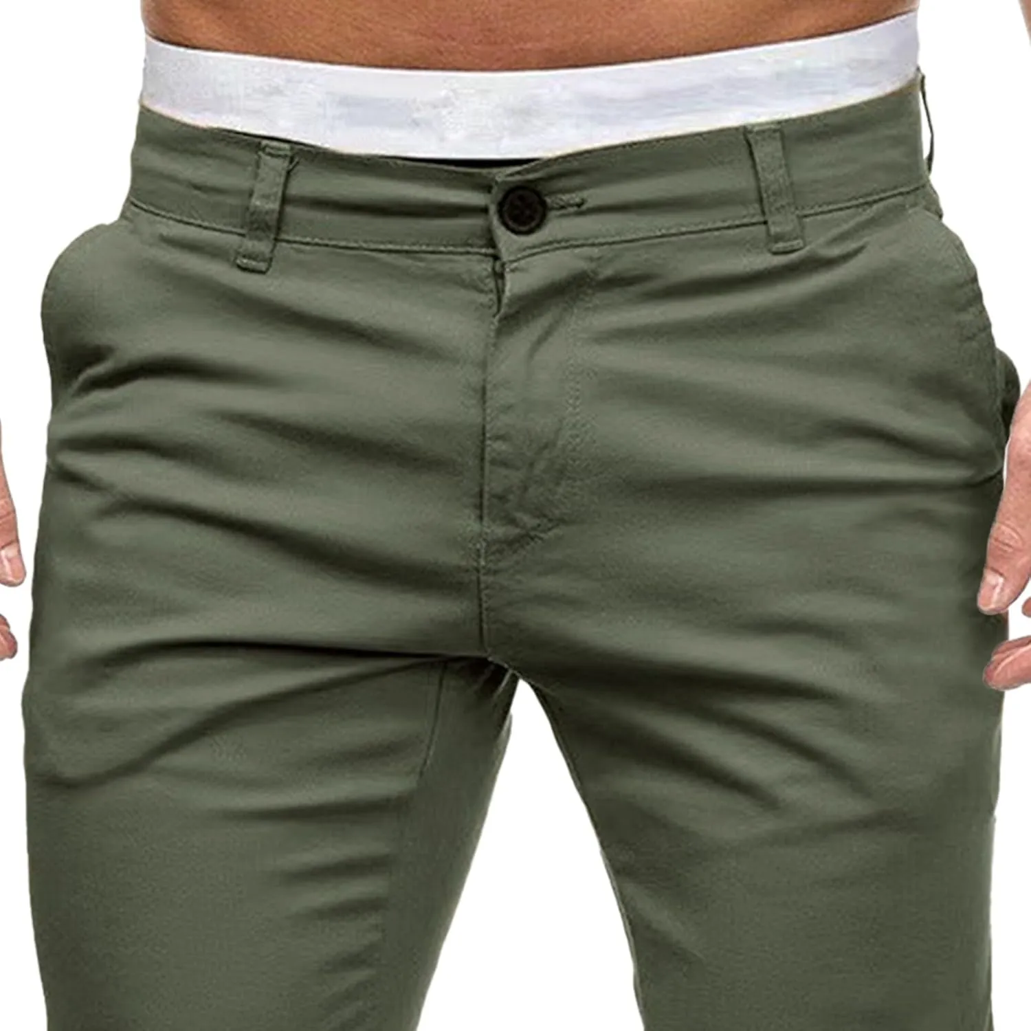 Men's Slim Fit Chino Pants Skinny Slacks Tapered Trousers Solid Color Wrinkle-Resistant Flat-Front Pant